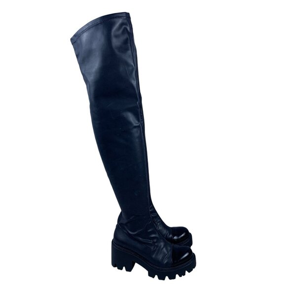 Fabiani Tall Knee High Boots Black Sz 37 Is 6.5-7 Cap Toe Well Feet Light Italy - Picture 1 of 16